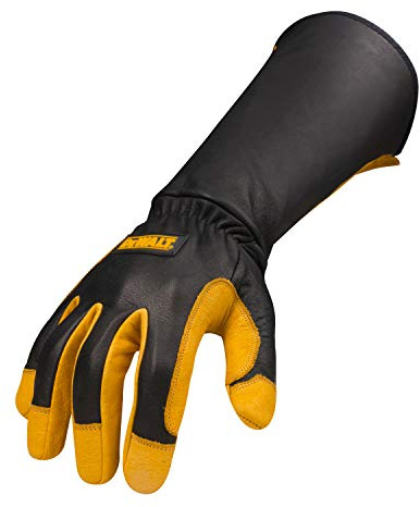 DEWALT Premium Leather Welding Gloves, Fire/Heat Resistant, Gauntlet-Style Cuff, Elastic Wrist, XX-Large