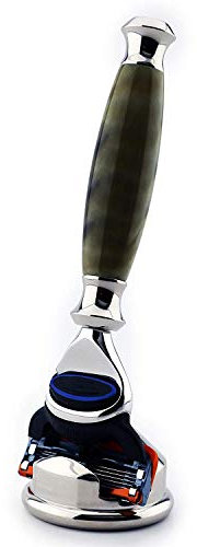 Premium 5-edge cartridge compatible artificial horn razor & stainless steel holder