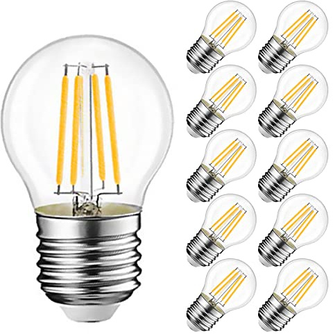 EXTRASTAR Filamento LED E27, 4W Equivalenti a 40W, Luce Calda,G45 Stile Vintage, Non Dimmerabile, Confezione da 6 Pezzi