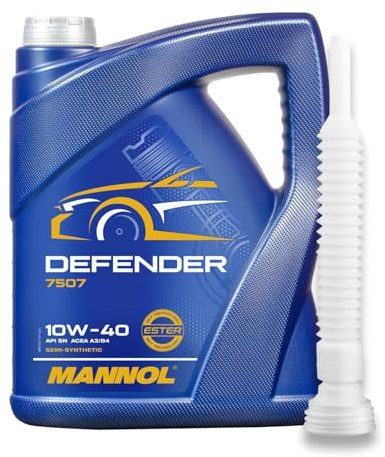 MANNOL Defender Motoröl 10W-40 5 Liter - teilsynthetisch 10W-40 API SL/CF ACEA A3/B4 MB 229.1 501.00/505.00 + Auslaufschlauch