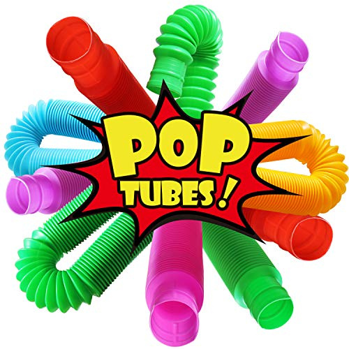 Novelty Place 6 Pack Pull & Pop Tube Sensory Fidget Toy für Kinder und Erwachsene, Bunte Heavy-Duty Pop Tubes für BAU und Gebäude – Sensorisches Lernspielzeug