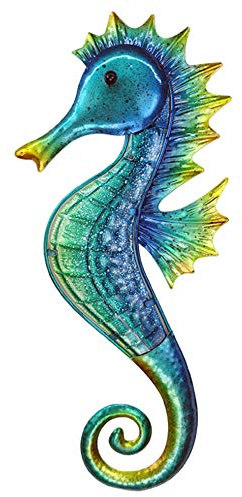 JOYBee 18inch Metal Large Seahorse Wall Art Decor,Christmas Decorations,Bathroom Ocean Glass Art Outdoor Hanging Beach Theme Decorations for Outdoor Indoor Kitchen Garden Patio,Porch or Fence