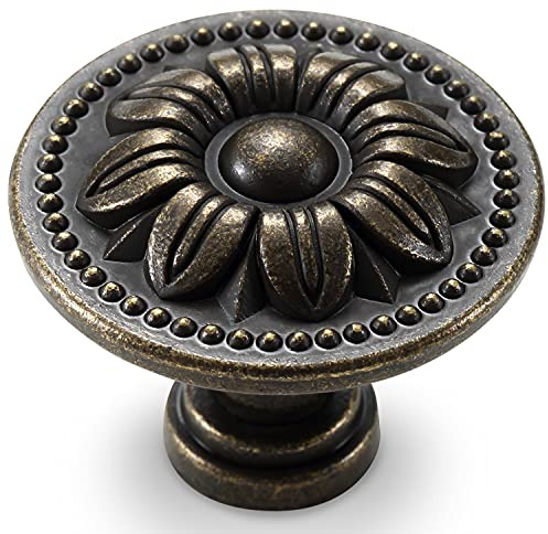 CHICTIE Set of 10 Vintage Kitchen Cabinet Knobs Pulls, Flower Drawer Knobs, Dresser Knobs, Antique Brass Pull Handles, Rustic Bronzed Door Knobs for Dresser Drawers, Zinc