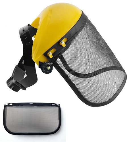 GUSTO Visera Protectora para Desbrozadora, Protector contra Salpicaduras Ajustable para Jardinería, 1 Casco + 2 Viseras de Red de Acero