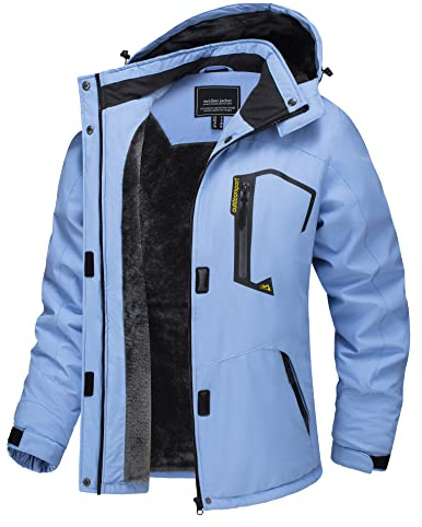 TACVASEN Women's Outdoor Waterproof Jackets with Hood Winter Fleeced Lined Warm Coat Ladies Walking Windproof Jacket Ski Thermal Coat Blue