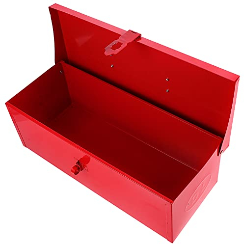Happyyami Iron Tool Box Multifunction Iron Tool Box Portable Toolbox with Metal Latch Closure For Garage Fishing Gardening Red