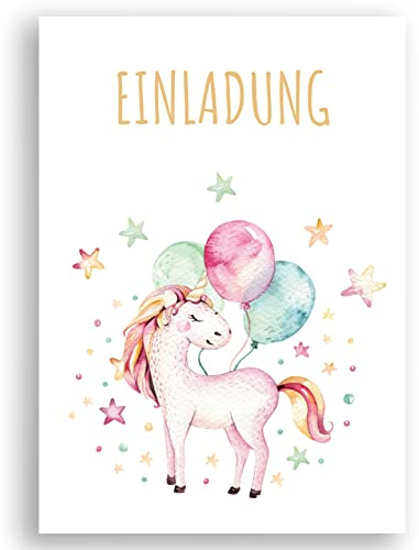 Friendly Fox 12 Aquarell Einladungskarten Einhorn zum Kindergeburtstag Mädchen mit Umschlag