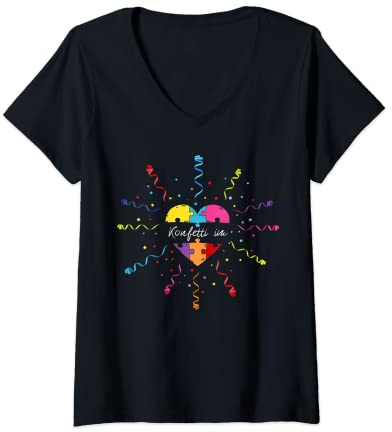 Damen Konfetti im Herzen Karneval Konfetti Kostümersatz T-Shirt mit V-Ausschnitt