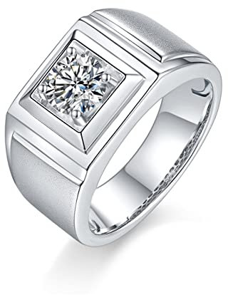 Skcess Ringe Herren Sterlingsilber, Männer Ringe Weißes Gold Quadratische Leiter Zirkonia Verlobungsringe Größe 60 (19.1)