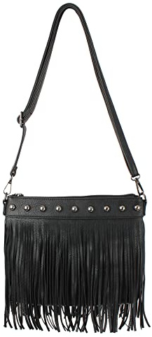 MEGAUK Crossbody Hippie Geldbörse für Frauen Fransen Quaste Schulter Handtasche Messenger Side Bag für Damen, 6926 + schwarz, one size
