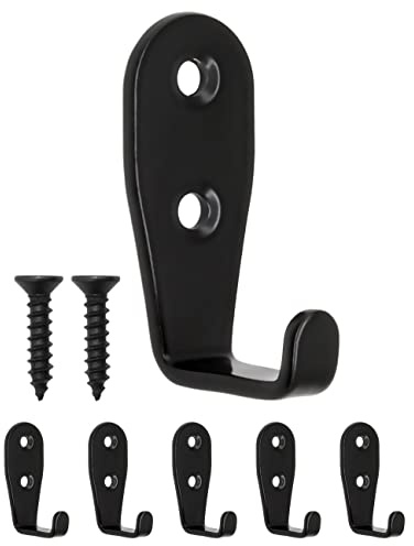 FUXXER 5x Klassische Eisen-Haken, Garderoben-Haken, Möbel-Haken, Schwarz (5,0 x 2,1 cm)