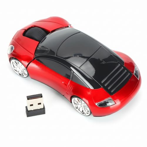 Kabellose 2,4 G USB Automaus, 1600 DPI Sportwagenförmige Maus Verwenden Sie Intelligente Energiespartechnologie, Gaming Mäuse mit USB Empfänger für PC Computer Laptop (Rot)