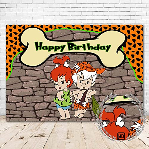 Pebbles and Bam bam Birthday Decorations 7x5 Vinyl Gender Reveal Background Party Supplies Pebbles and Bam bam Photography Backdrop Happy Birthday Party Banner Cake Table Room Wall Decor
