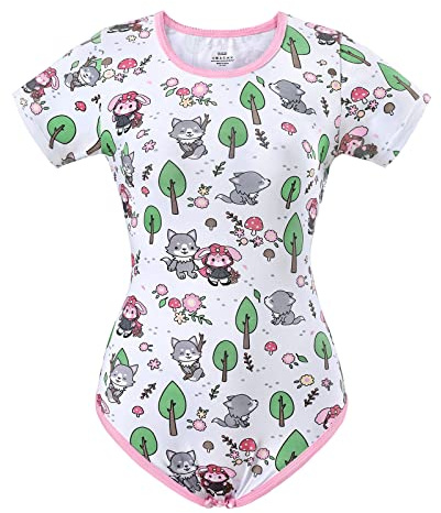 LittleForBig Bomull Sparkdräkt Onesie Pyjamas Kroppsdräkt - Lilla Röd & Wolf Bodysuit Rosa XL