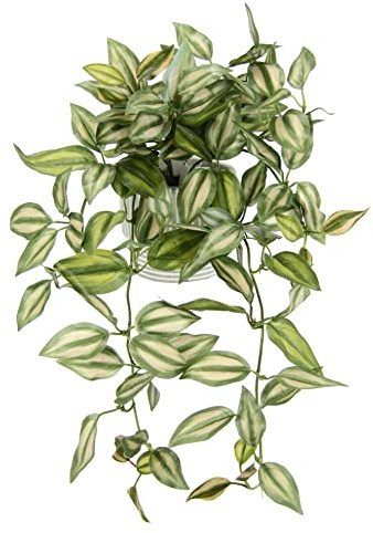 Künstlicher Tradescantiahänger mit Übertopf Kunstpflanze hängend Deko Hängepflanze Rankende Girlande Pflanzenampel Ampel Grünpflanze Zimmerpflanze Kletterpflanze Efeuranke Efeu, 42x26x22cm