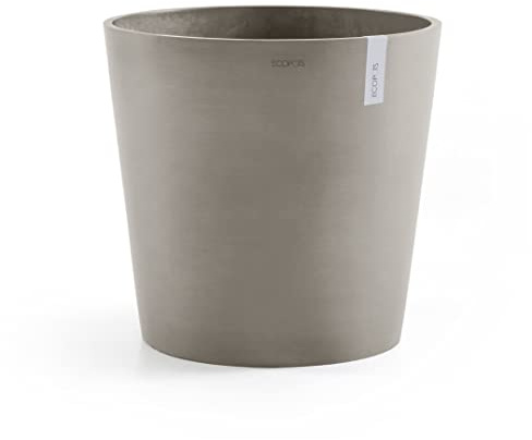 Ecopots Blumentopf Amsterdam mit Bewässerung Braun Grau - Durchmesser Ø 50 cm rund groß - Pflanzentopf aus Recycling Kunststoff - Übertopf mit Wasserversorgung modern für Indoor und Outdoor
