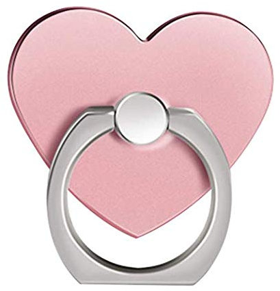 ISKIP Heart-Shaped Phone Ring Holder, Universal Phone Stand, 360° Rotation Finger Ring Grip for iPhone, Samsung, Huawei and All Cell Phone (Rose)