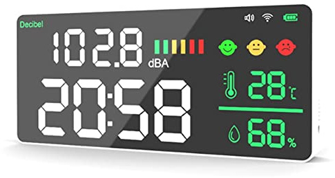 lfdhcn Tuya WiFi Medidor de de Sonido decibelios Digital montado en la Pared Inteligente medidor de Ruido Decibelios Monitor de Temperatura y Humedad Medidor decibelios LED de Pantalla Grande