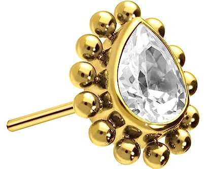 PIERCINGLINE Titan Aufsatz mit Push Pin KRISTALLTROPFEN + KUGELN OHNE Labret Stecker Piercing Ohr Helix Tragus Conch Farbauswahl