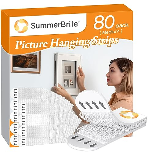 SummerBrite Picture Hanging Strips 80 Strips, Damage Free Removal, Wall Poster Picture Hangers Without Nails, Sticky Hook & Loop Adhesive Strips for Poster/Picture/Home/Office, 40 Pairs/Medium, White