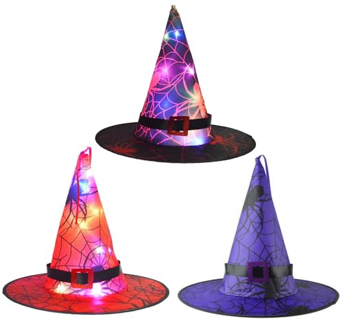 XineYuor XinYuor 3 Stück Hexenhüte, Halloween, Zaubererhut, perfekt für Karneval, Hexenhut für Halloween, Party, Maskerade, Cosplay-Zubehör, Kinder, Erwachsene (C)