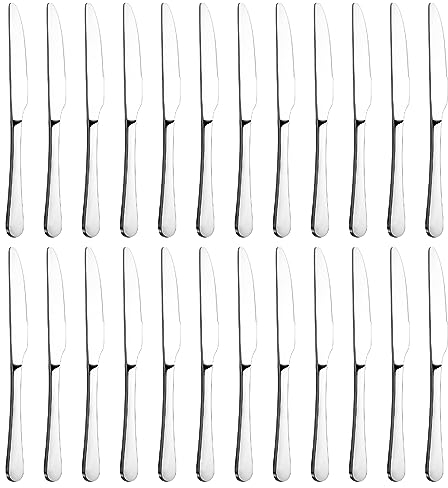 BEWOS Silver Knife Set of 24, 23cm (9.06 inches) Butter Knife Set, Knives Made of Stainless Steel, Highly Polished, Dinner Knives for Home, Restaurant, Hotel, Dishwasher Safe, Polished