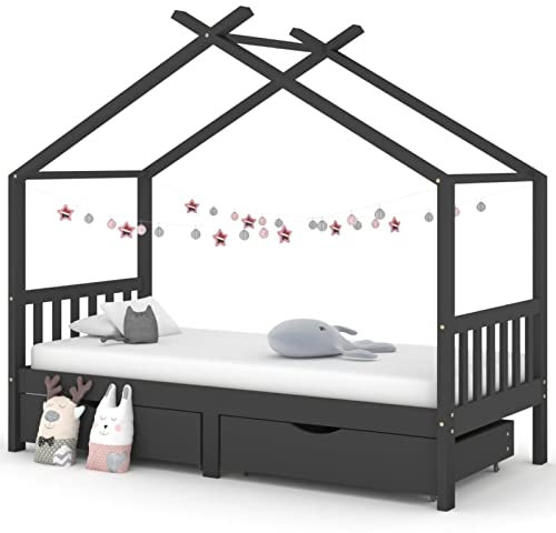 Festnight Estructura de Cama Infantil con Cajón, Cama Infantil de Madera para Niños y Niñas, Gris Oscuro Type 2 90x200 cm