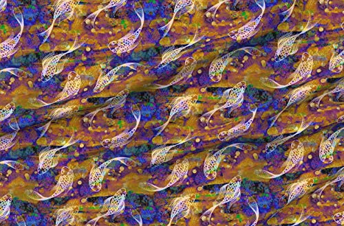 Spoonflower Fabric - Magic Koi Carp Water Sea Creatures Gold Fish Pond Watercolor Printed on Polartec(R) Fleece Fabric by The Yard - Sewing Blankets Loungewear and No-Sew Projects
