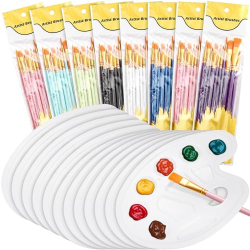 Cedilis 96 Pcs Painting Brush Palette Set, Art Supplies, 80 Paint Brushes and 16 Paint Palette Tray for Oil, Watercolor, Acrylic Painting, Students, Nylon Brush Head