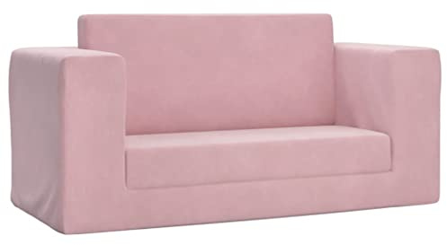vidaXL Canapé-lit pour Enfants 2 Places, Lit de Jour avec Dossier et Accoudoirs, Lit d'Invité pour Tout-Petits Chambre Salon, Rose Peluche Douce