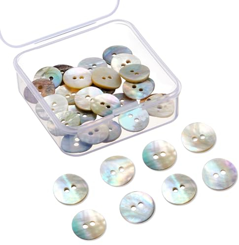 Cindeer 25 Stück Natur Muschel Knöpfe mit Durchsichtige Mini Kunststoffbox Flache Natürliche Muschelknöpfe Natürlich Perlmutt Selber Nähen Basteln für Kleidung Röcke Mäntel DIY (12,5 mm)