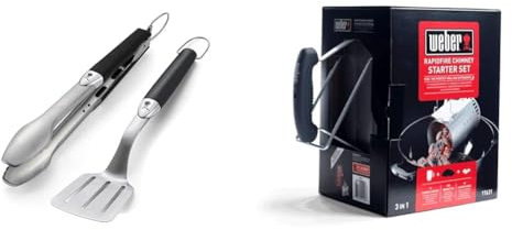 Weber 6645, black Premium Tool Set, Compact size, 2 pcs, stainless steel, 46.0 cm*46.0 cm*5.0 cm & Rapidfire? Barbecue Chimney Starter Set | Aluminium BBQ Fire Starter Set