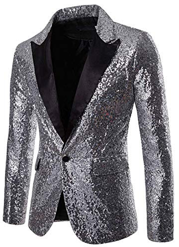 Duohropke Anzüge und Jacken Herren Jacke Pailletten Herren Blazer mit Pailletten - Slim Fit - Freizeit-Anzugjacke mit einem Knopf - Karnevalskostüm - Kostüm für Hochzeit, Party