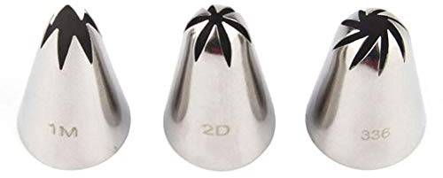 CHFYIJYHM DIY Cake Decorating tools,Cake Piping Nozzles 3Pcs / Set # 1 M # 2D # 336 Cake Tips Set Cream Decoration Icing Piping Pastry Nozzles Cupcake Decorating Tool Bakeware (Color : 1 Set, Sty