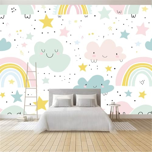Générique Papier Peint intissé Arc-En-Ciel, Nuages, Étoiles 300x210 cm Papier Peint Photo Panoramique, Poster Geant Mural Personnalisé 3D, pour Salon Cuisines Chambre Adulte Enfant Décor Murale