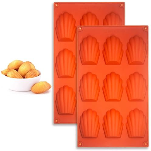 JYTDBCS Baking Tray 2pcs, 9 Cavities Silicone Madeleine Tray, Non-Stick Silicone Madeleine Mould for Baking Cake, Chocolate, Candy, Biscuits (Brown)