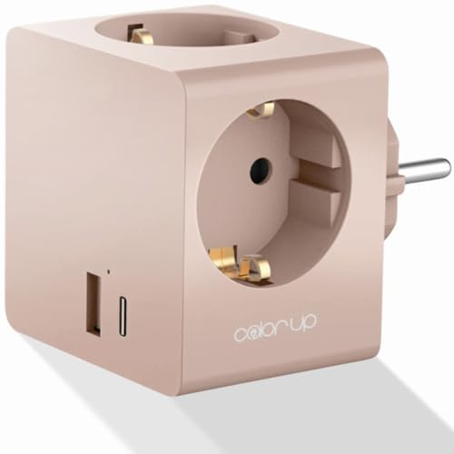 COLOR UP Steckdosenwürfel ohne Kabel, 5in1 Steckdosenadapter für DE/ES/FR | Mehrfachsteckdose für USB A/C + 3X C E/F, Mehrfachstecker für Steckdose mit Kindersicherung