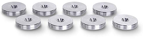 PrecisionGeek Lautsprecher-Schwingungsdämpfer, Durchmesser 20mm, schmale Form mit dekorativen seitlichen Rillen für HiFi-Halterung, Schränke, Soundbars (Aluminium - Ø20mm - 8er Pack)