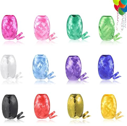 Geschenkband Kräuselband Ringelband Set, 12 Stück Rolle Ringelband in Bunten Farben, Kräuselband Rollen, 5mm x 10m je Rolle, für Hochzeitsdekorationen, Geschenkverpackungen, Luftballondekorationen