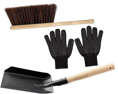 WESIEVYA Kit De Nettoyage Cheminée Avec Pelle Acier Et Balayette Bois Accessoires Pratiques Pour Ranger Facilement Grâce à Suspension Outil Multifonction Pour Cendres Et Débris