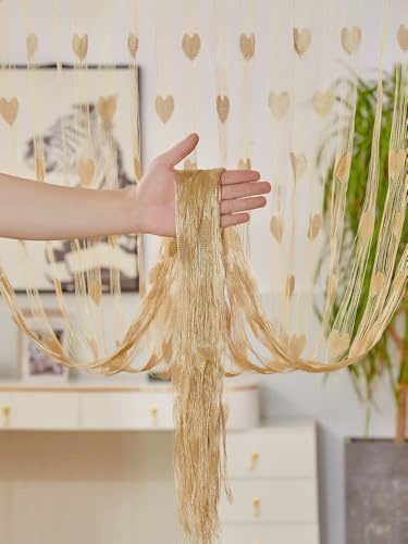 2 Stück Fadenvorhang mit Herz,Fliegengitter Raumteiler,String Türvorhang Fensterdekoration,Dekorative Gardine,Wohnaccessoires,Schaufensterdekoration,für Party,Hochzeit,Café,Restaurant,Champagner