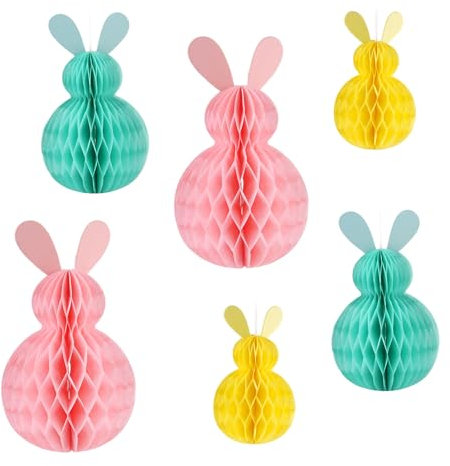 RYAN 6 Piezas Conejos de Pascua Decoracion Hecha de Papel Conejos Pascua para Colgar Reutilizables Pascua Decoracion para Decoracion Primavera Interior y Exterior