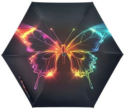 Joitme Neon Glühender Schmetterling Regenschirm, Nylon Regenschirm, Regenschirm für Damen