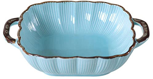 Lasagne Dish Rectangular Lasagne Pan with Handle, Oven Proof, Small Ceramic Bakeware Pan for One Person, Porcelain Baking Dish, 21x16.5x5cm 500ml(Light Blue)