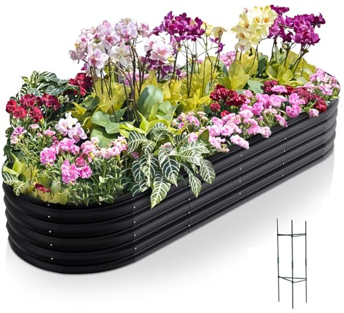 Warmiehomy 240x80x42cm Extra Large Raised Garden Bed Kit, Metal Planter Box Outdoor with Reinforced Rods, Rounded Galvanised Bottomless Raised Beds for Vegetables Garden Flowers and Herbs, Anthracite