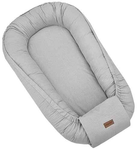 FEEDO Babynest mit Schnürung Baby-Kokon 90x60 cm Vielseitig Baumwolle Babyschutz Hohe Seitenrände (Light Grey)