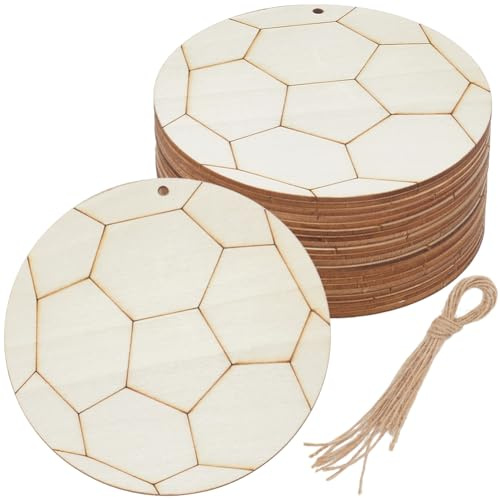 SOFPLATE 20 pz. Ritagli Sportivi In Legno Ritaglio In Legno di Calcio Fette di Legno A Forma di Calcio Non Finite Ornamenti Appesi con Spago Etichette In Legno Vuote A Forma di Palla Sportiva per Prog