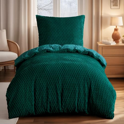 Aisbo Winter Flanell Bettwäsche 155x220 2teilig Grün - Warm Plüsch Winterbettwäsche Flauschige Teddy Fleece Cashmere Touch Bettbezug und Kissenbezug 80x80 cm mit Reißverschluss