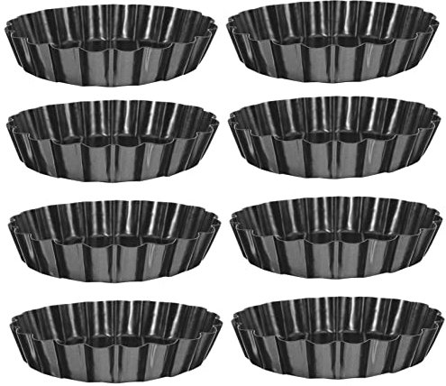 CONGARTENO 8 Pezzi Teglia per torta di uova vassoio stampo per tortiera mini tortiere Piccola torta a forma di teglie per crostate mini padelle acciaio carbonio Black