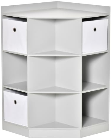HOMCOM Kinderregal Kinderzimmerregal 3 Aufbewahrungsboxen 7 Fächer Grau | Kinder Bücherregal, Spielzeug-Organizer, 3 Aufbewahrungsboxen, Kinderzimmer, Kleines Zimmer Kindergarten 57,4x57,4x94cm